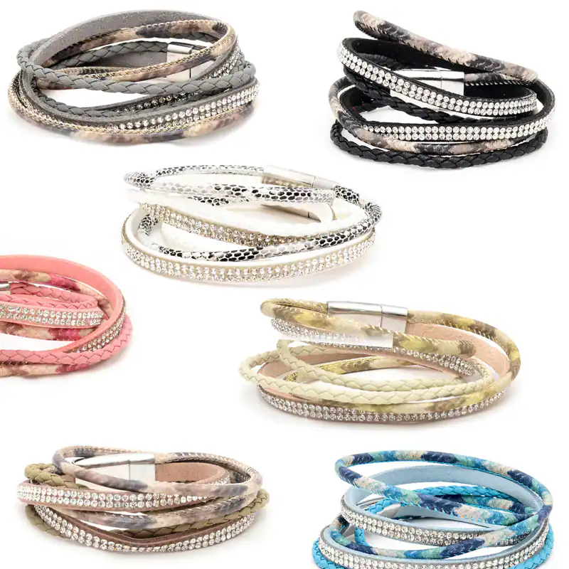 Wickelarmband Schlangenmuster Strass Damen Armband Kunstleder Magnetverschluss
