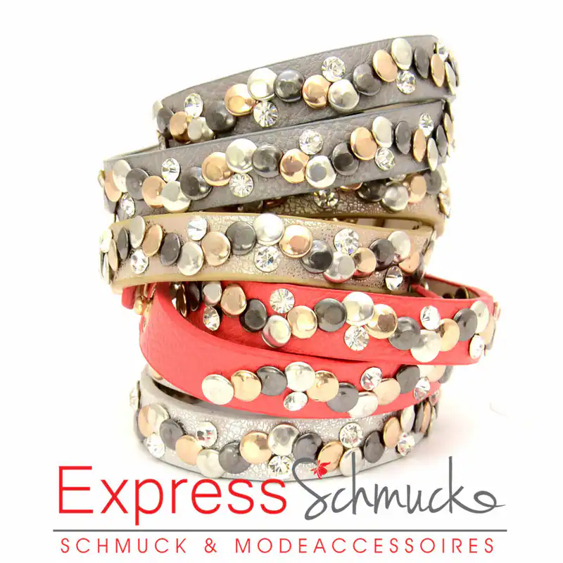 Armband Wickelarmband Nietenarmband Strass Leder-Look Stiefelband Damen Neu