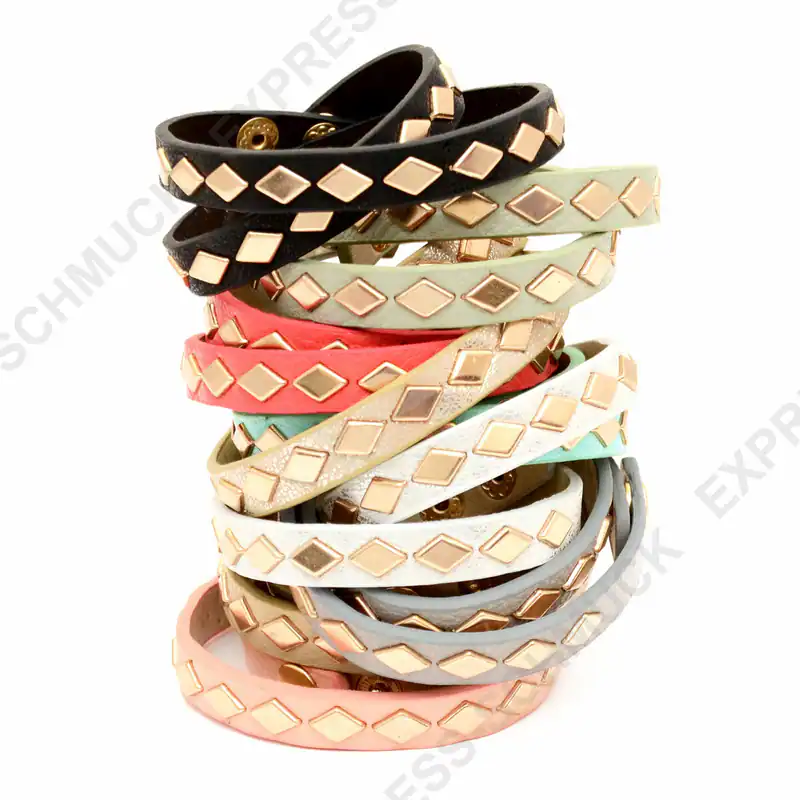 Nietenarmband Wickelarmband Armband Nieten Raute Leder-Look Stiefelband Damen