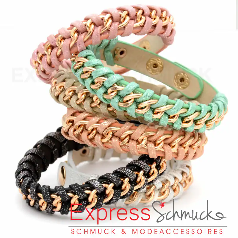 Wickelarmband Armband mit Ketten Flecht-Optik Glitzer geflochten Neu