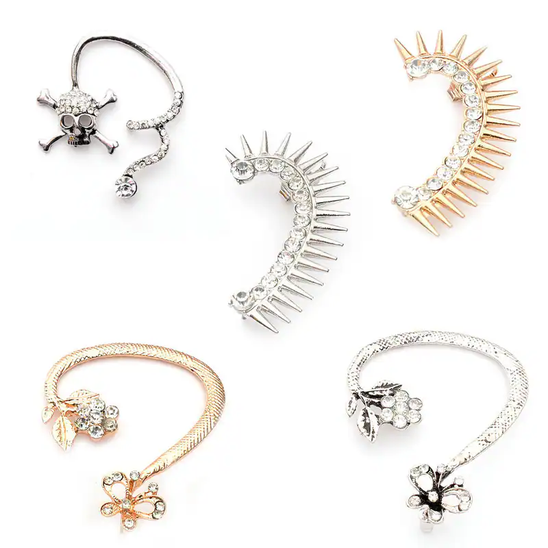 Earcuff Ohrschmuck Strass mit Motiv Punk Gothic Totenkopf Ear Cuff Ohrring Damen