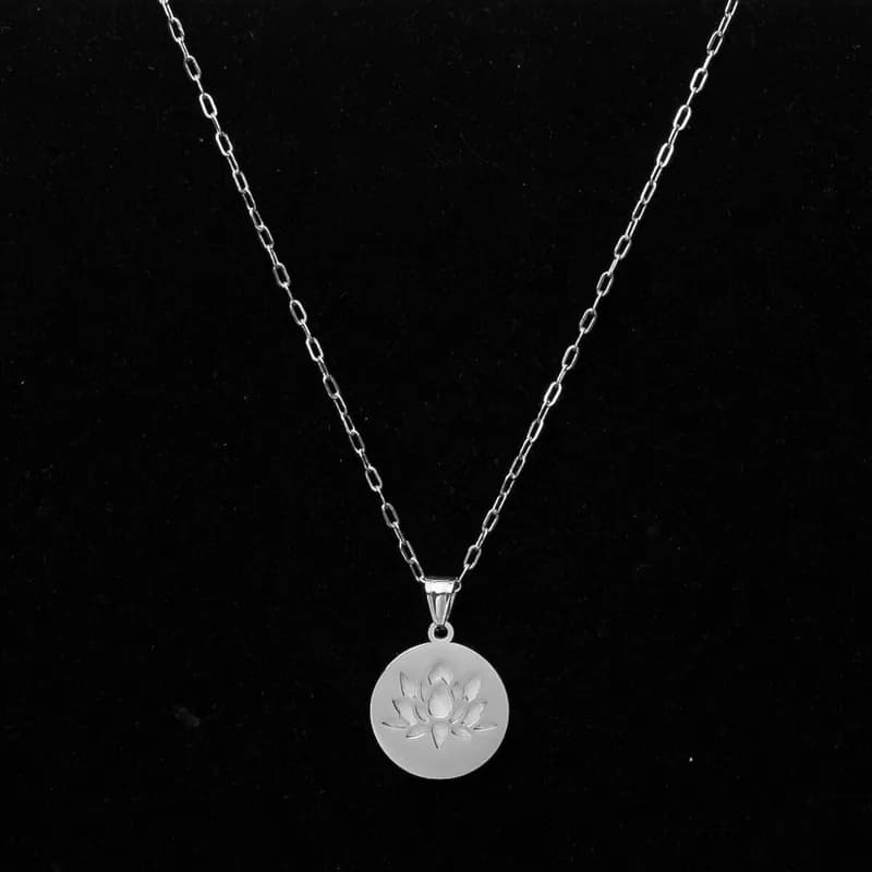 Edelstahl Halskette Lotusblume Lotus Anhänger Damen Kette Silberfarben Schmuck