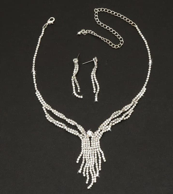 Schmuckset Collier Brautschmuck Ohrringe Kette Halskette Strass Silberfarben Neu
