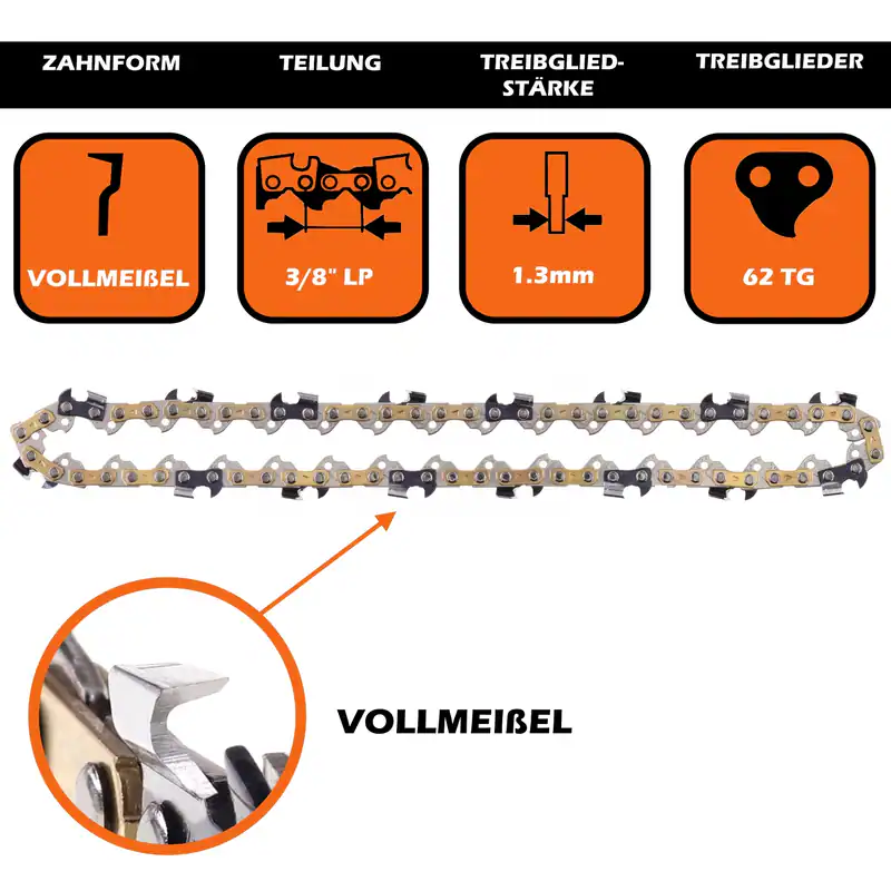 2 Sägeketten 3/8" 1,3 mm 62 TG 45cm Vollmeißel für Einhell BKS 38/45, EKS 1845