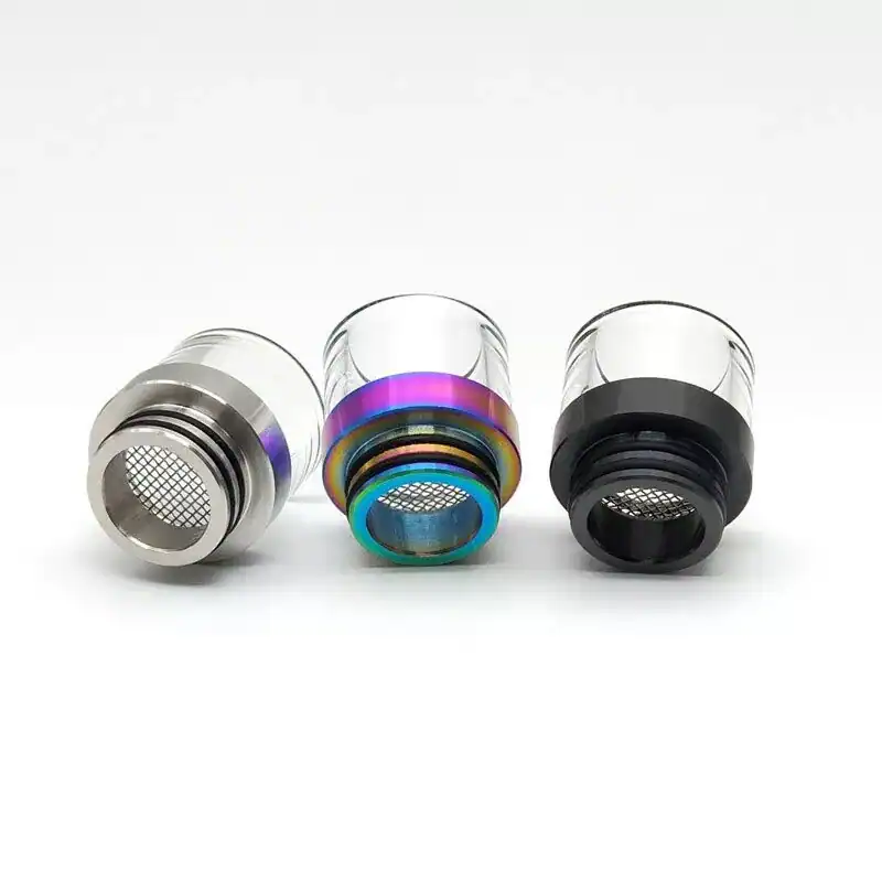 Drip Tip 810 Glas mit Edelstahl Mundstück Mouth E-Zigarette Spritzschutz D352