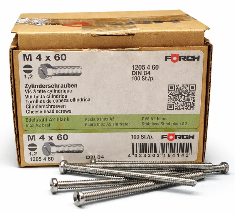 Förch Zylinderschrauben M4 x 60 – Edelstahl A2 – DIN 84 – 100 Stück