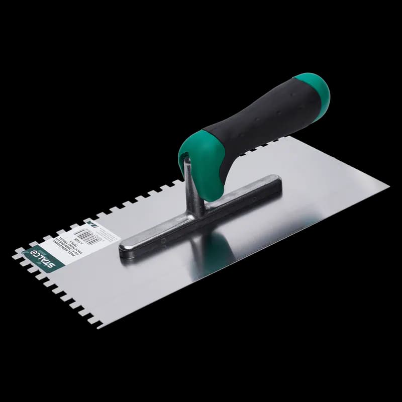 Edelstahl Kelle 280x130mm mit 6x6mm Zahnung und ergonomischem 2K-Griff Stalco S-