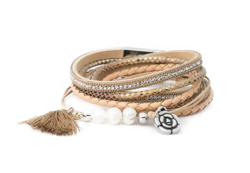Wickelarmband Blumen Perlen Quaste Strass Magnet 5 Stränge Armband Damen