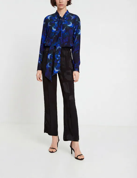 Desigual Damen Bluse Blau Floral mit Kragen und Knöpfen 20SWBWX5