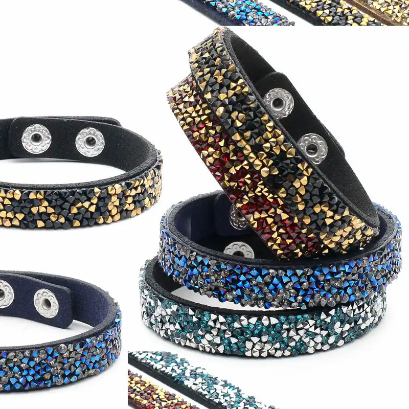 Breites Wickelarmband Damen Strassarmband Glitzer Armband mit funkelnden Steinen