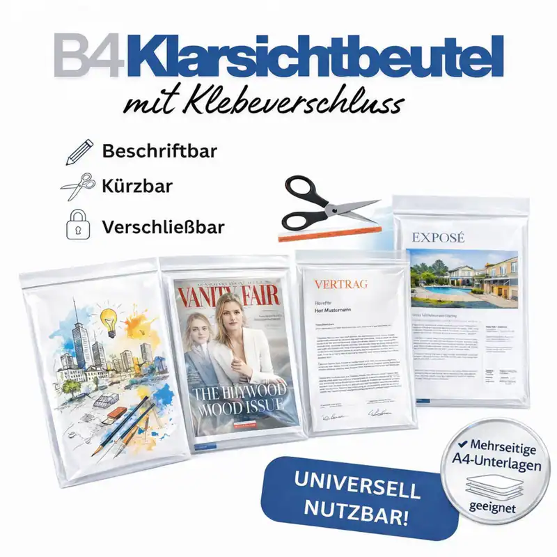 Universal Beutel B4 Cellophan Tüte Hülle mit selbstklebendem Verschluss 50 Stk.