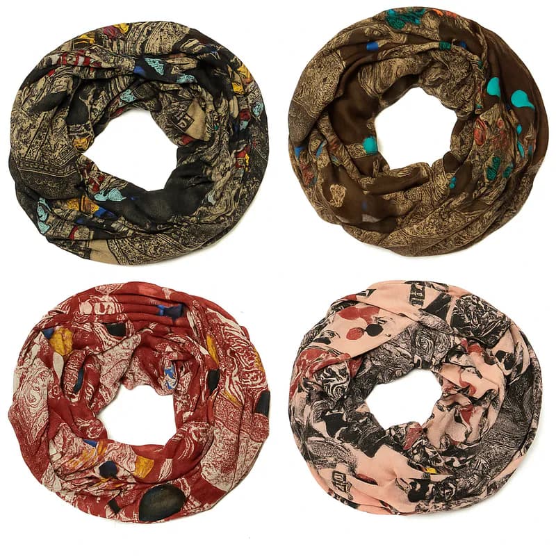 Damen Loop Schal Tupfen Paisley Blumenmuster Halstuch Tuch mehrfarbig leicht