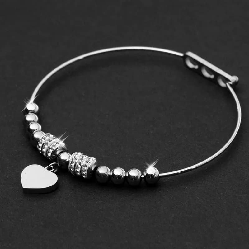 Edelstahl Armreif Herz Anhänger Strass Kugeln Liebe Armband Geschenk für Frauen
