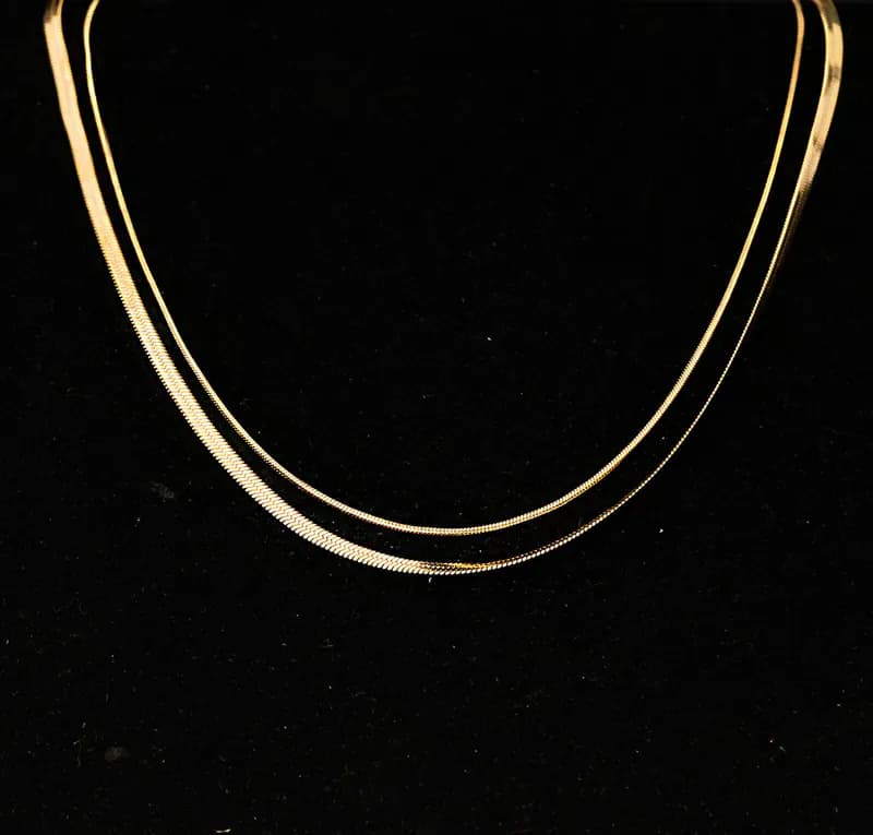 Schlangenkette Damen Edelstahl Goldfarbe 2-reihig Halskette elegant Geschenk