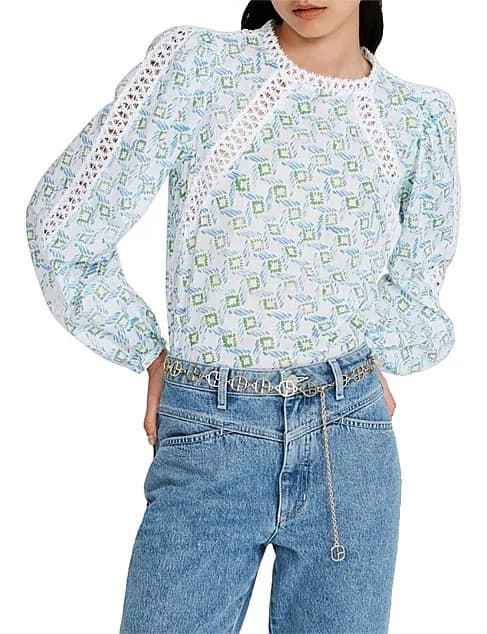Claudie Pierlot Bluse Mehrfarbig Spitzenbesatz Gr. 36 Damen CFPTO00703
