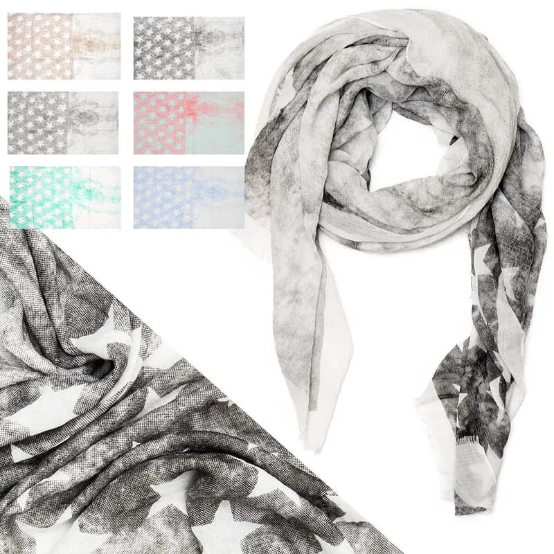 Damen XXL Schal Sternen Print mit Farbverlauf Halstuch Tuch Baumwolle Viskose