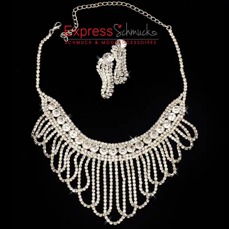 Brautschmuck Collier Schmuckset Strass Silberfarben Damen Schmuck Ohrringe Neu