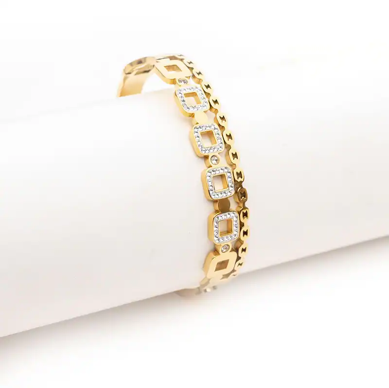 Armreif Goldfarbe Edelstahl Strasssteine Ketten-Design Damen Armband Geschenk