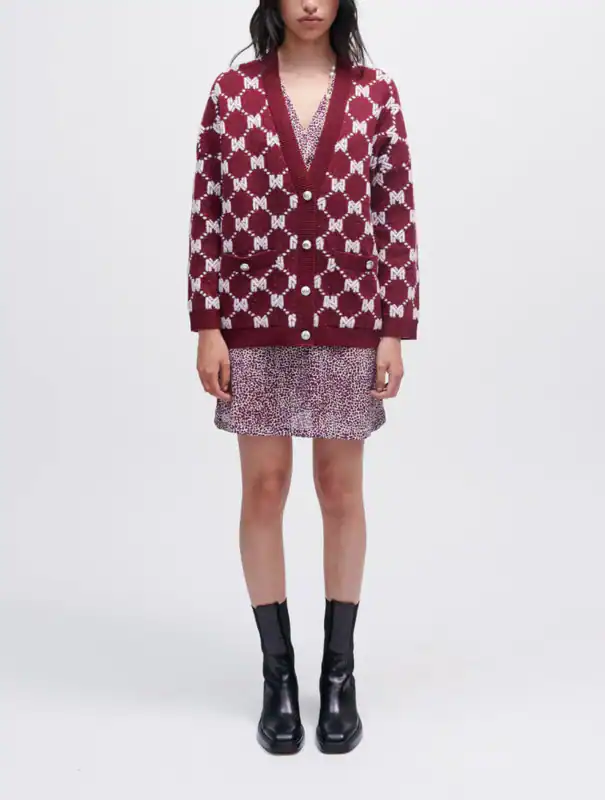 Maje Strickjacke Burgund V-Ausschnitt Gr. 38 Damen Cardigan Feinstrick MFPCA0029