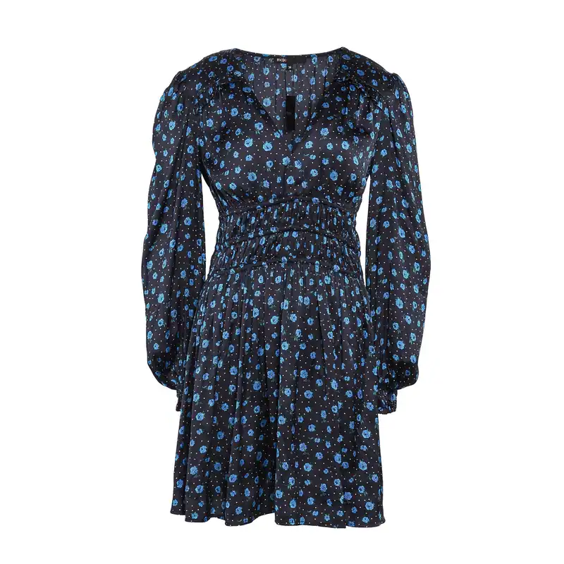 Maje Kleid Dunkelblau Blumen Satin Gr. FR 38 M Damen Minikleid MFPRO02625