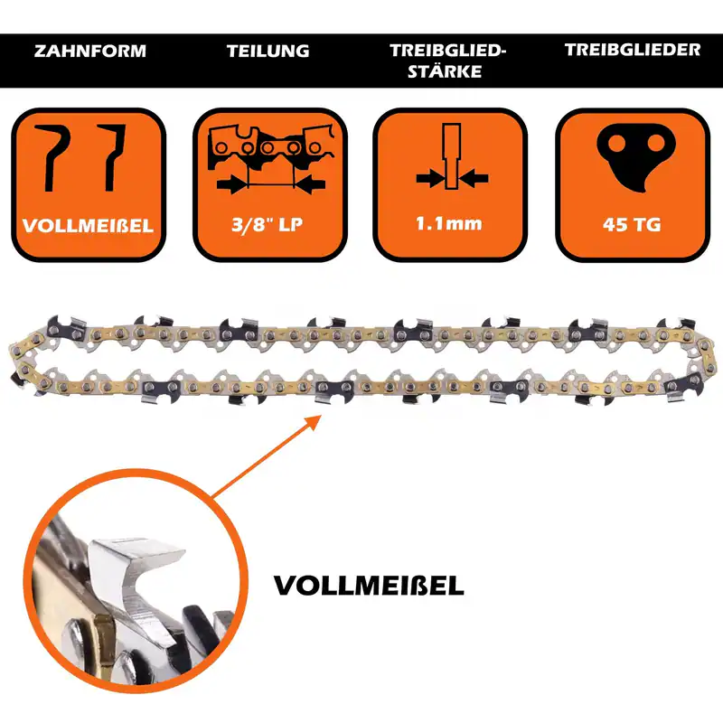 2 Sägeketten 3/8LP 1,1mm 45TG 30cm passend Ryobi OCS1830 CSP4016C, RAC227, RCS36