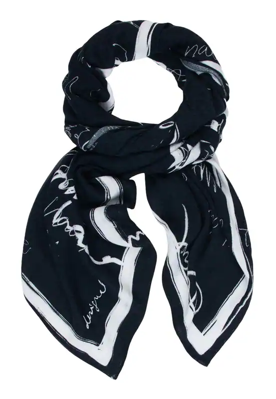 Desigual Lettn Rectangle Foulard Tuch Black schwarz weiß Neu
