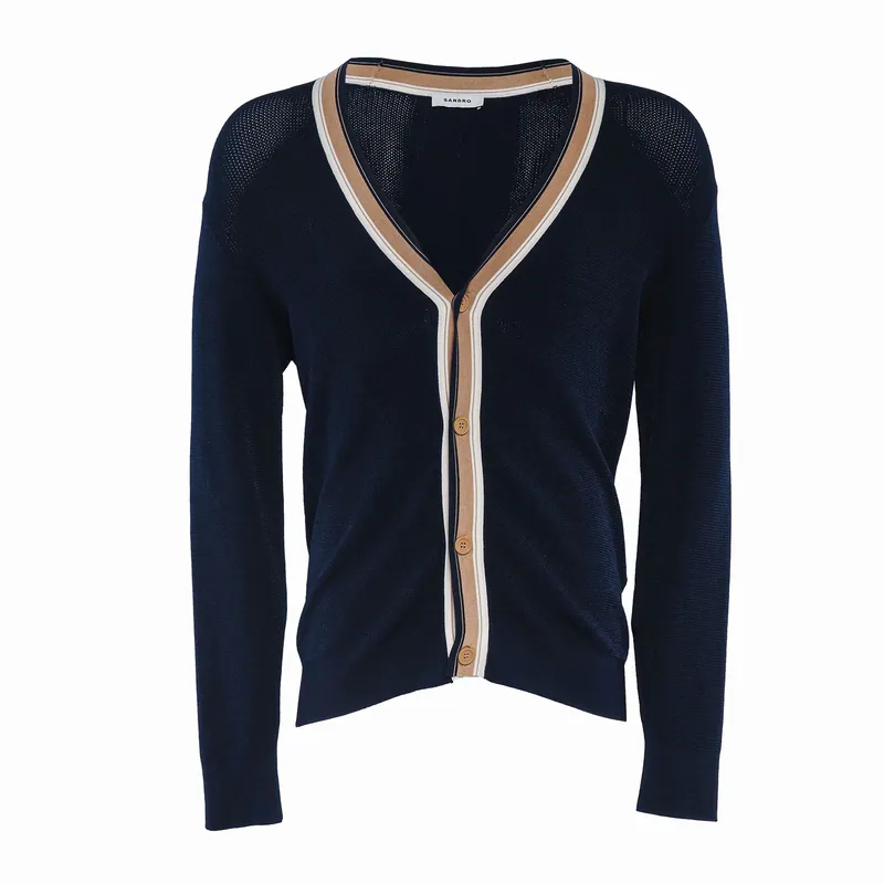 Sandro Paris Cardigan Navy Gr. M Herren Strickjacke V-Neck Wolle SHPTR00373