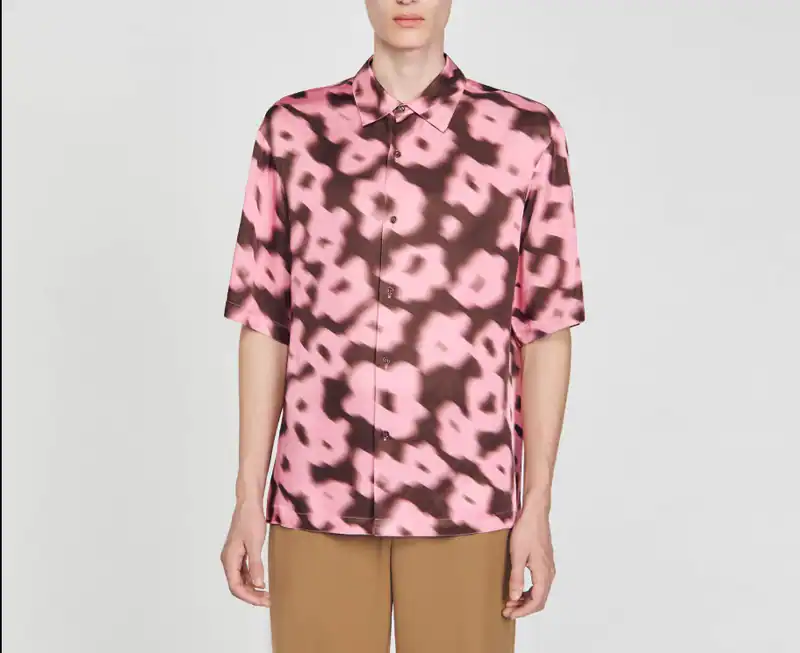Sandro Paris Herren Hemd Pink Floral Viskose Satin Gr. S SHPCM01005