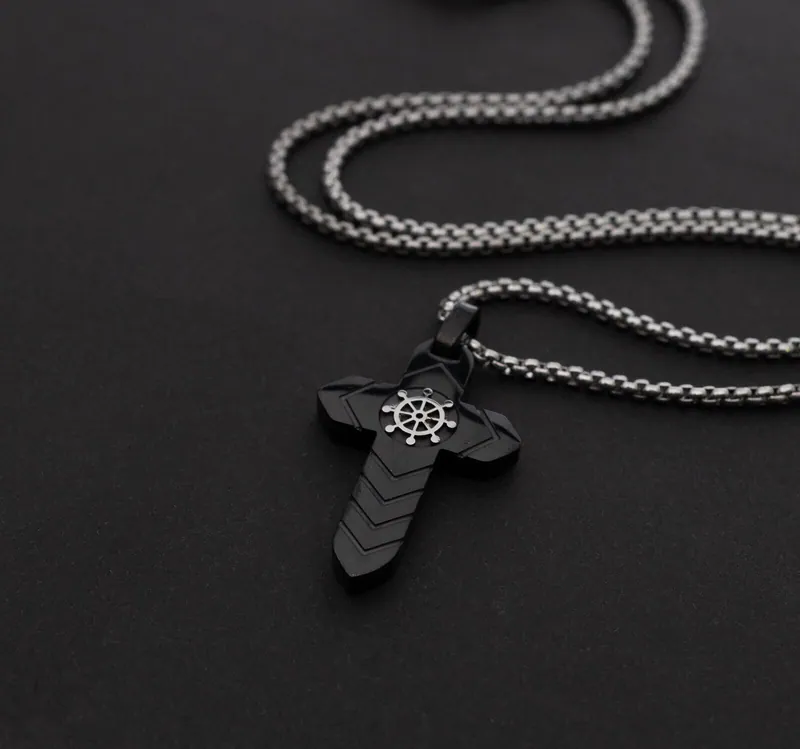 Edelstahl Halskette mit Kreuz Anhänger Schwarz Herren Jesus Kette Kreuzkette