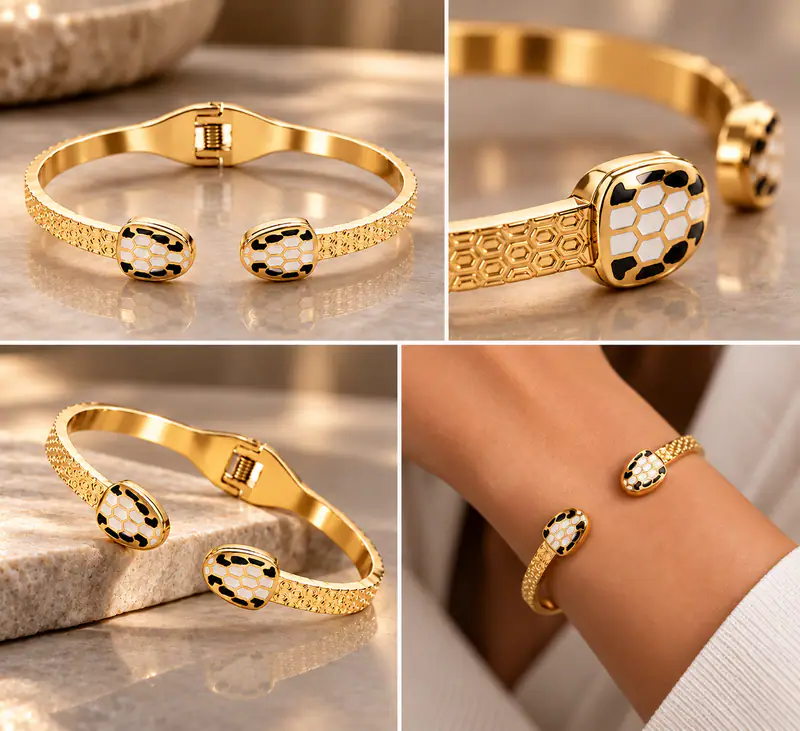 Edelstahl Armreif Goldfarben Schlangenmuster Armband Armspange Damen Schmuck