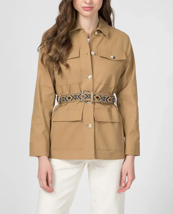 Maje Mantel Braun Gr. 36 Damen Wollmantel Bestickt Gürtel Coat MFPOU00378