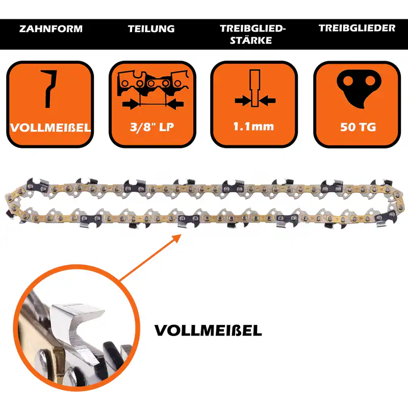 Sägekette Vollmeißel für Stihl MSE140 MSE141 35cm 3/8P 50TG 1,1mm Ersatzkette