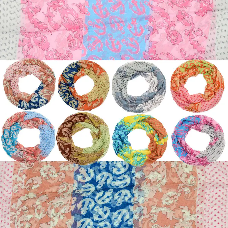 Damen Loop Schal Viskose Tuch Bunt Punkte Polka Dots Anker Maritim Schlauchschal