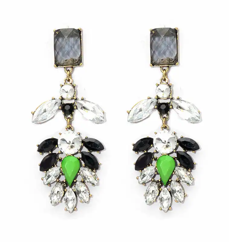 Ohrringe Statement Blogger Vintage Look Zirkonia Schwarz Grün Ohrschmuck Hänger