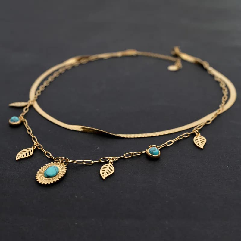 Edelstahl Halskette Kette Feder Amulett Anhänger Schlangenkette Goldfarben Blau