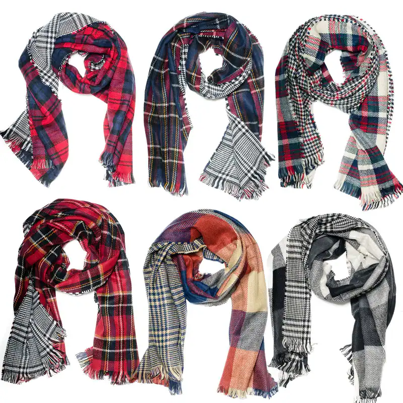 XXL Wendeschal Strickschal Winterschal Damen Herren Kariert Plaid Wolle Mix Neu