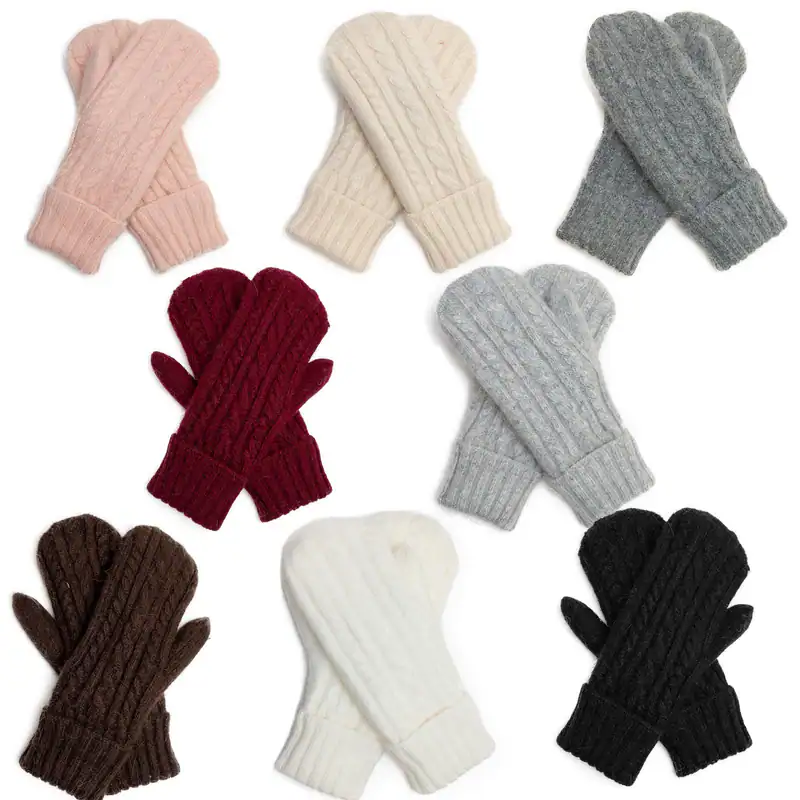 Damen Winter Fäustlinge Zopfstrickmuster warme gestrickte Handschuhe einfarbig