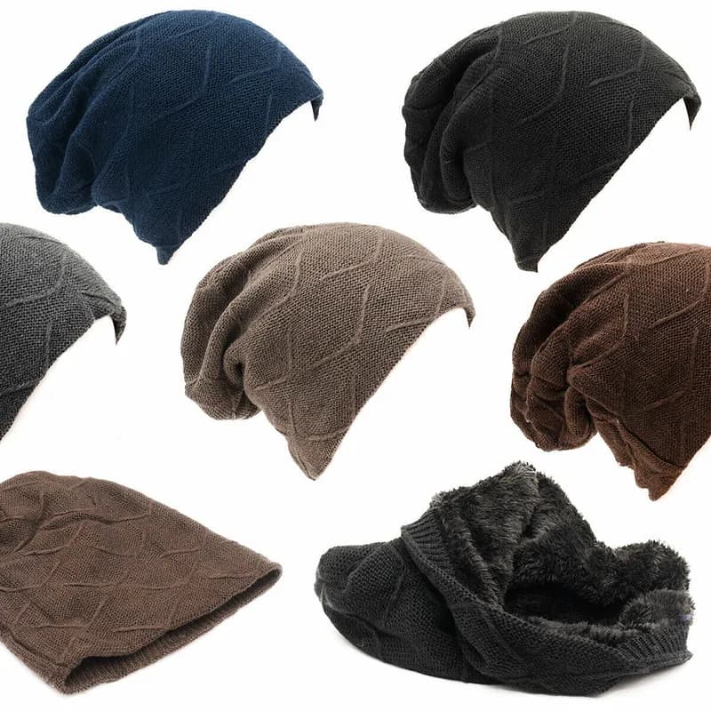 Beanie Mütze mit Fleecefutter warm Wintermütze Slouch Damen Herren Strickmütze