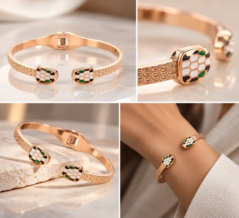 Edelstahl Armreif Rosegoldfarben Schlangenmuster Armband Armspange Damen Schmuck