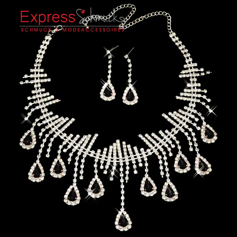 Schmuckset Gothic Halskette Ohrringe Tropfenform Hochzeit Party Collier Schwarz