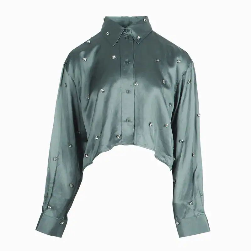 Sandro Bluse Grau Strass Leinen Viskose Hemd Gr. 36 S Damen SFPCM01012