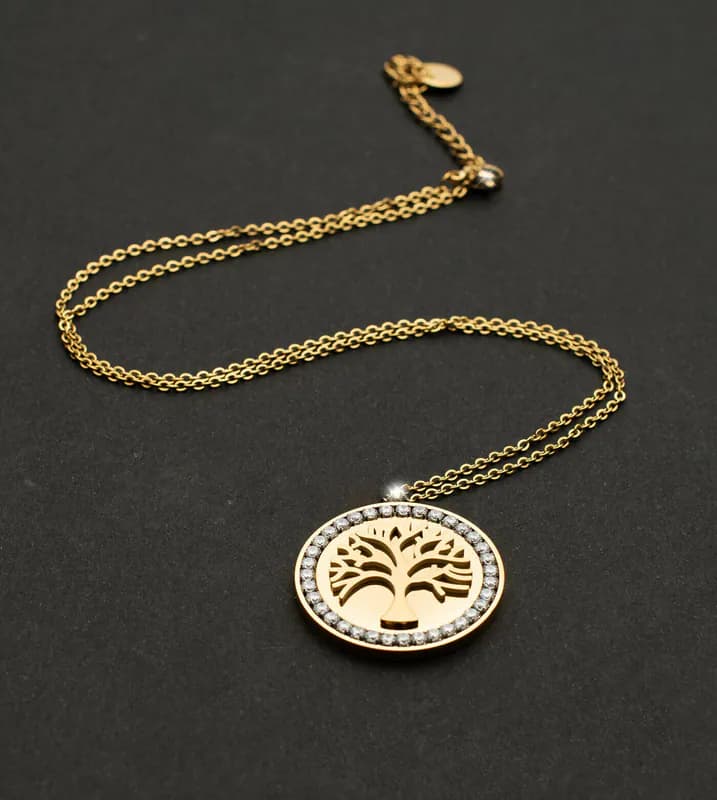 Edle Damen Halskette Lebensbaum Anhänger Strass Edelstahl Kette Baum des Lebens