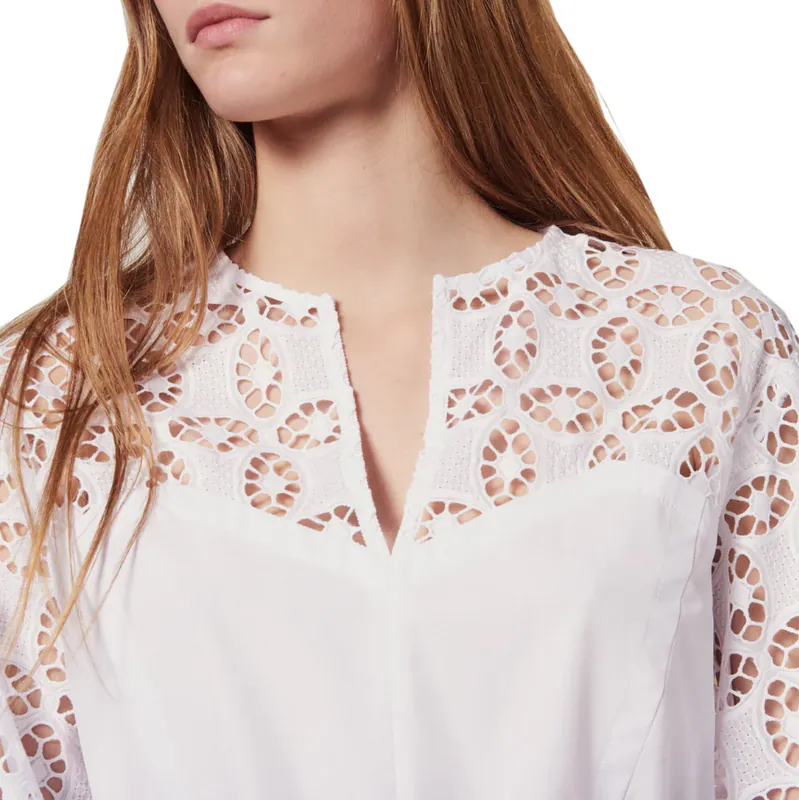 Sandro Paris Bluse Weiß Baumwolle Gr. 34 XS Damen Langarm E11646E