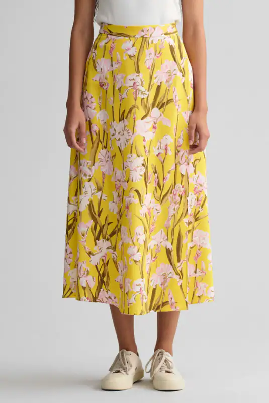 GANT Damen Rock Gelb Floral Lang 100% Lyocell A-Linie Sommer Gr. 42 400092