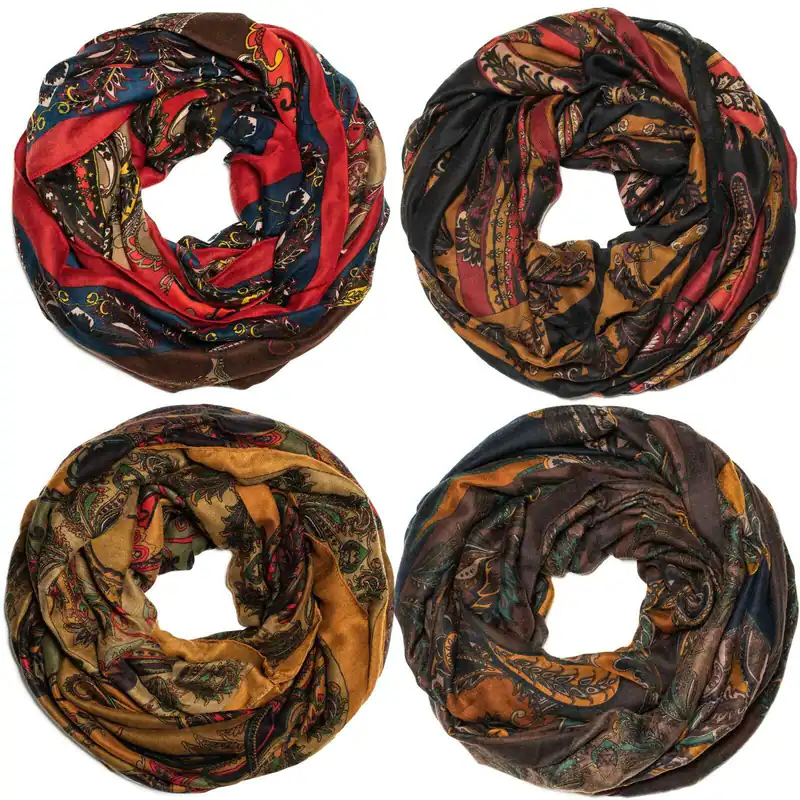 Damen Loop Schal Paisley Muster Viskose Tuch Halstuch Rundschal Schlauchschal