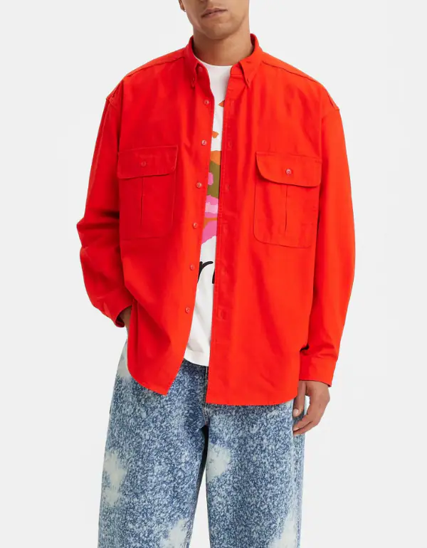 Levi's Hemd Rot Gr. M Herren Langarm Baumwolle Freizethemd A09530008