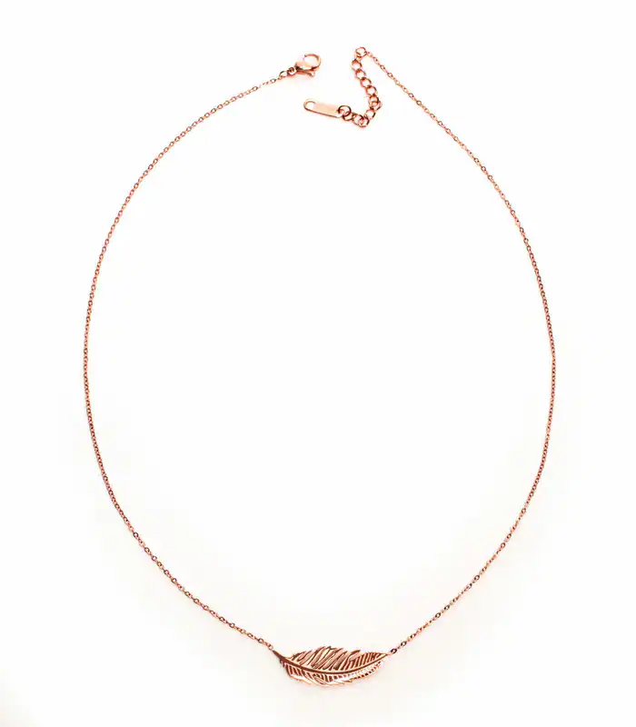 Halskette Kette Edelstahl Feder Anhänger filigran Schmuck roségold edel Neu