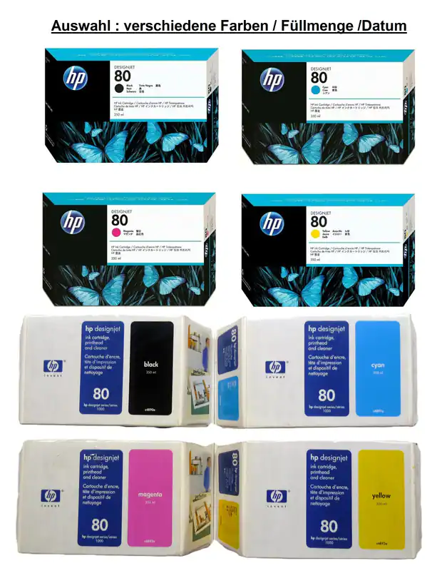 Original HP 80 - alle Farben - Auswahl : Farbe / Füllmenge / Datum