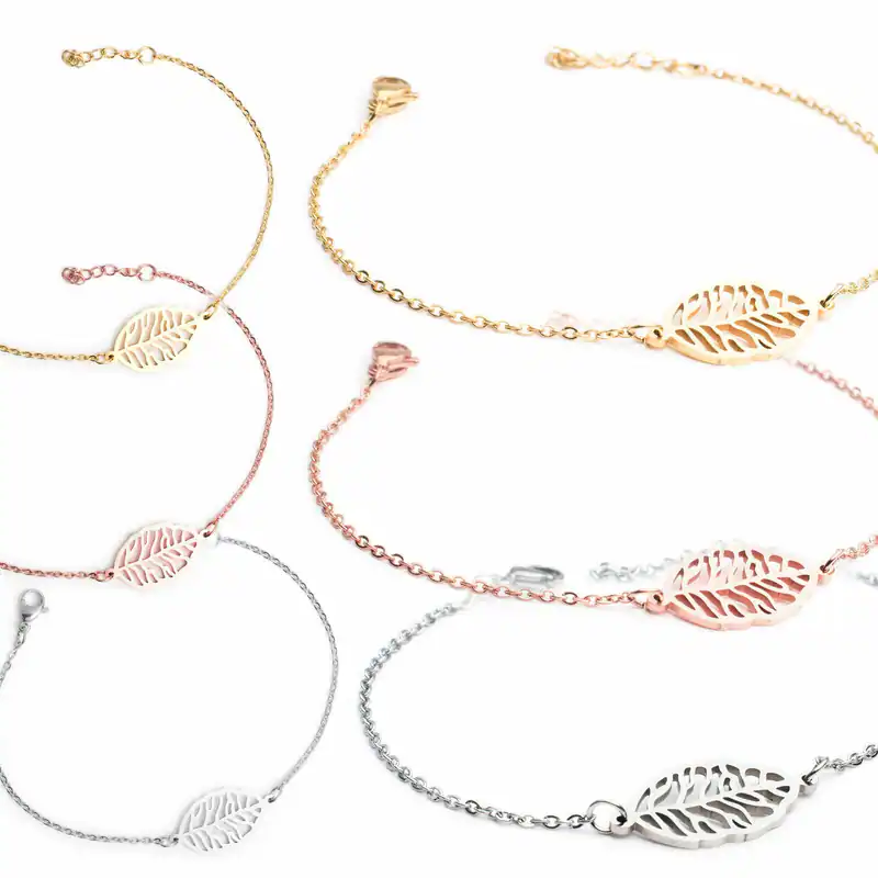 Edelstahl Armband Armschmuck Feder Blatt Motiv 3 Farben Damen Armkette Schmuck