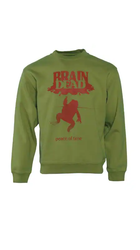Brain Dead Herren Sweatshirt Grün Peace Of Time 100% Baumwolle Größe S